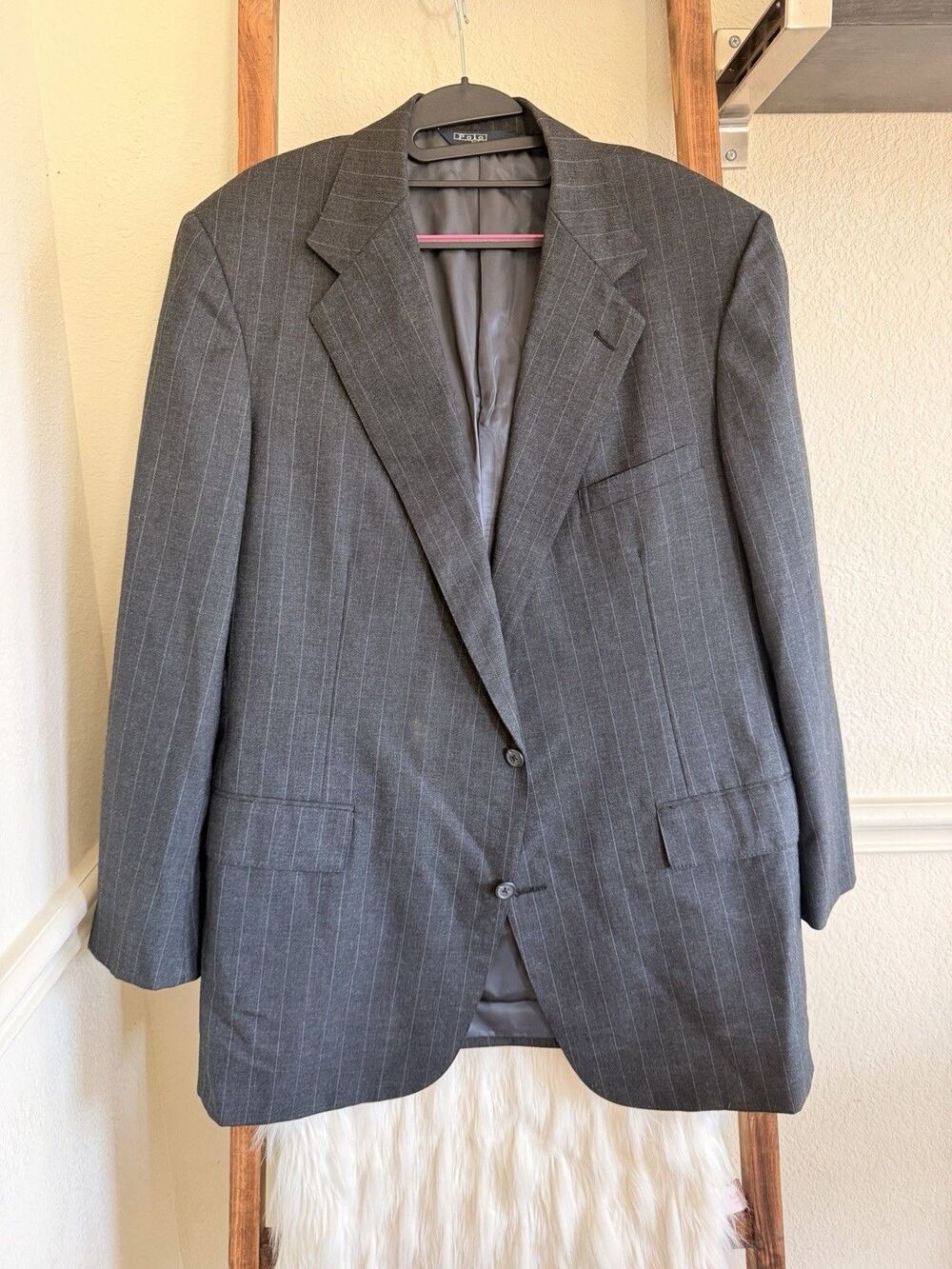 Lauren Ralph Lauren 46L Gray Pinstripe Wool Suit Jacket Two Button